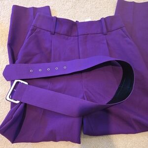 ZARA High Waist Belted Purple Trousers Size M